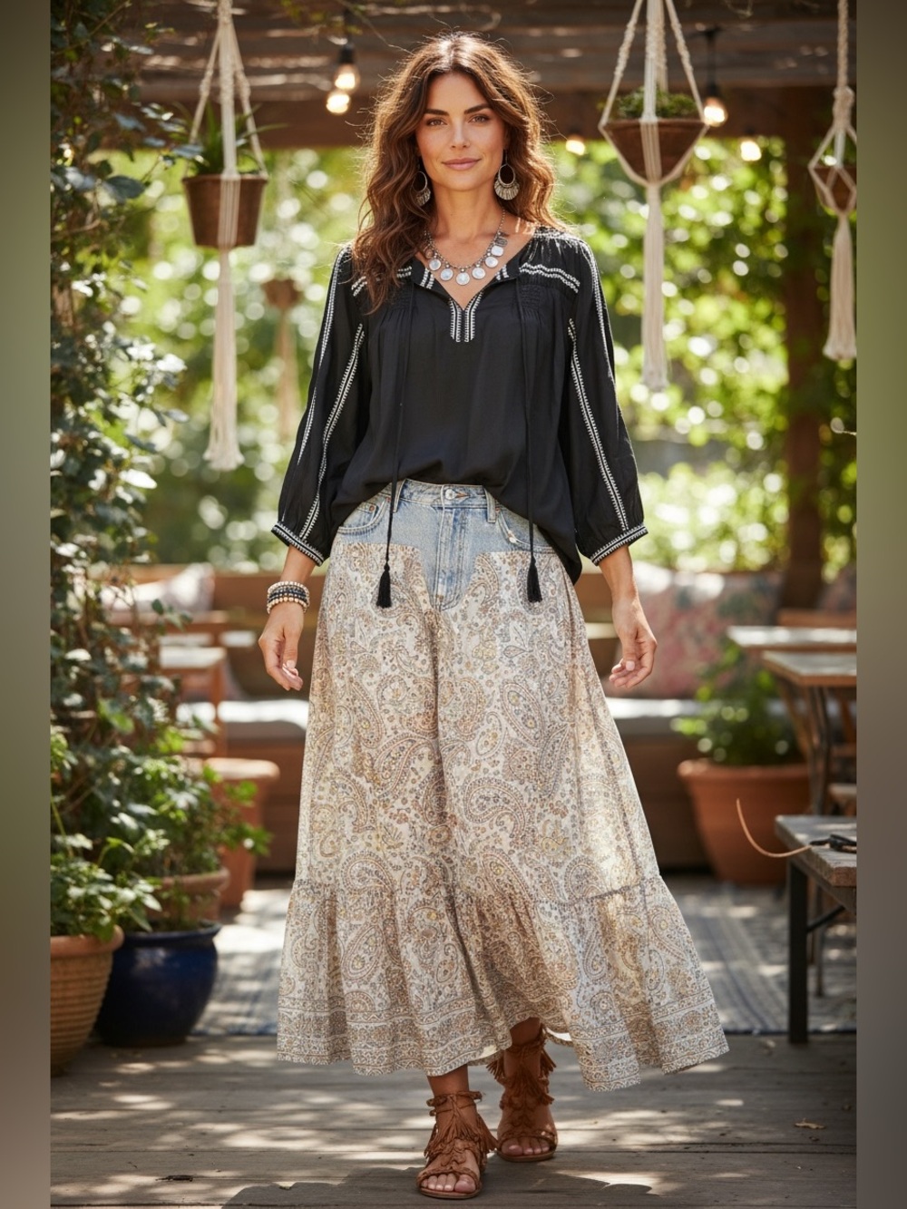 Talbots black and white boho‎ top